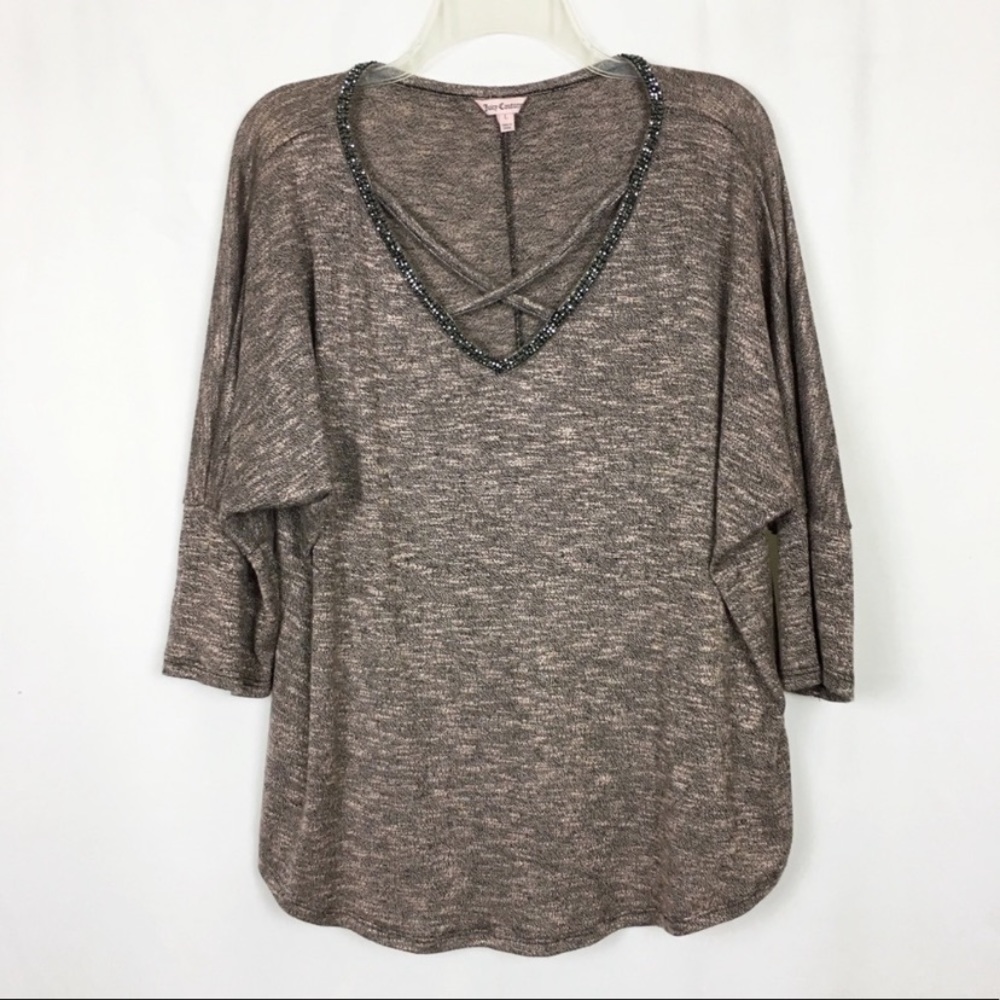 Juicy Couture knit sparkle criss cross top L